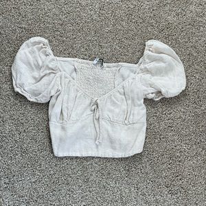 Oatmeal/Off White Cropped Short Sleeve Top with Puff Sleeves. Medium. Never worn